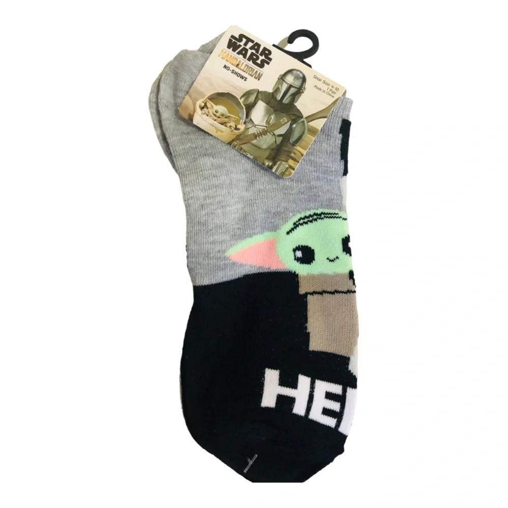 2pairs Disney’s Star Wars The Mandalorian baby yoda grey & black no show sockd‎